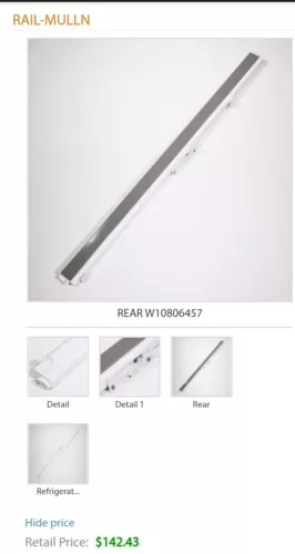 W10806457 whirlpool maytag French door Mullion.